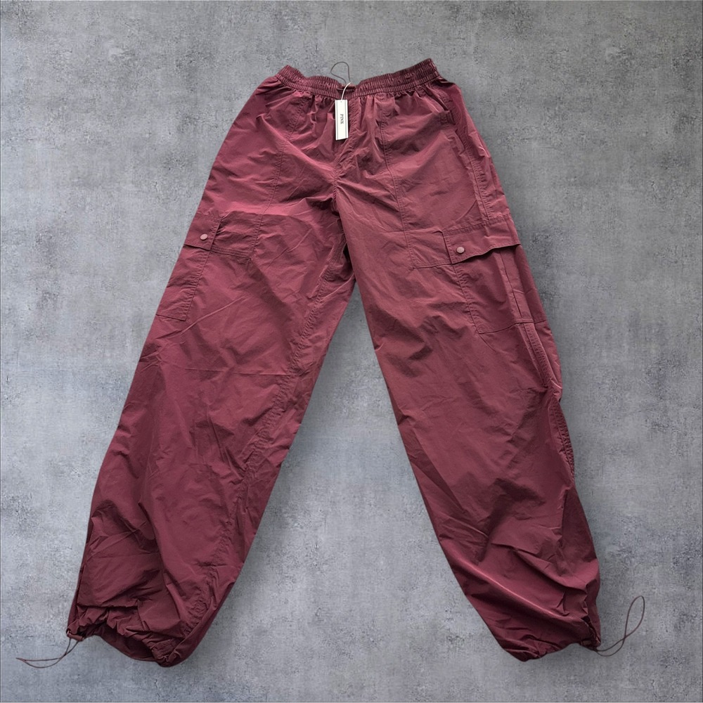 PINK Victoria's Secret Satin Parachute Cargo Pants Womens S Burgundy High Rise